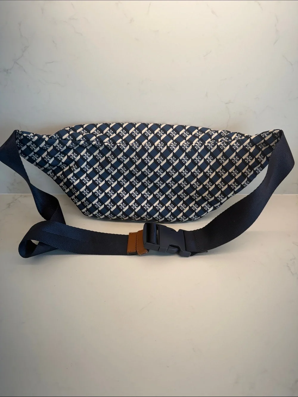 Tory Burch Convertible Crossbody Nylon Belt Bag - Dark Red & Navy Blue